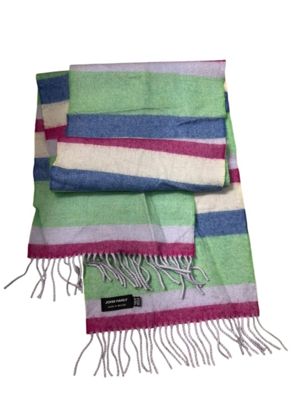 John Hanly Ireland extra fine merino wool colorful pastel stripes winter scarf